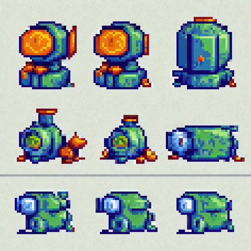 Turret Sprite Ratoate 2d 32 X 32 pixel game turret side view sprite sheet | Free AI Art Generator