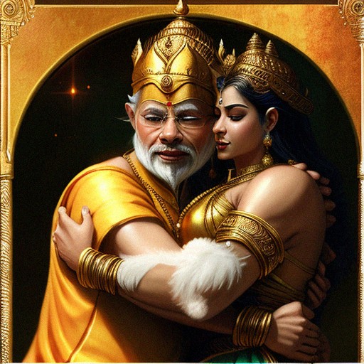 Modi Rama Poster Lord rama hugs modi | Free AI Art Generator