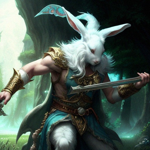 Bothered Rabbit Human Male white human Rabbit Hybrid Druid, beating up a Bard | Free AI Art ...