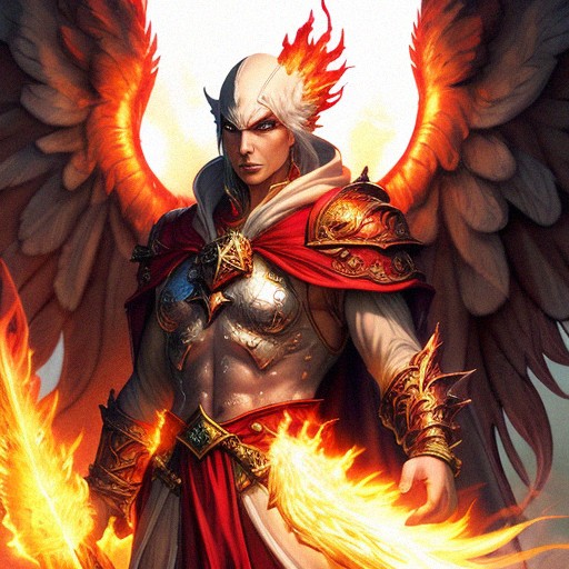 Phoenix In Human Form D&D character, red phoenix aarakocra, male humanoid phoenix, wearing ...