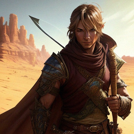 Random Male Ranger Male human ranger with longbow in a fantasy desert. | Free AI Art Generator