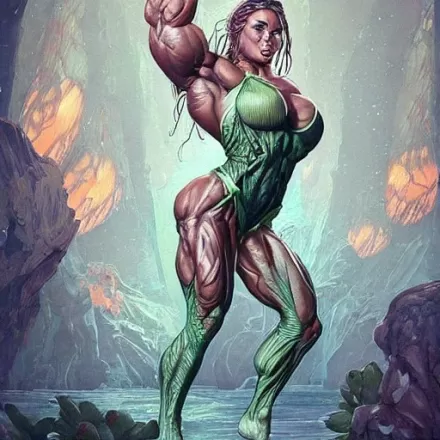 A female bodybuilder undergoing intense muscle growth, showcasing her  bulging biceps, triceps, and quadriceps, with a determined expression -  AI Generated Artwork - NightCafe Creator