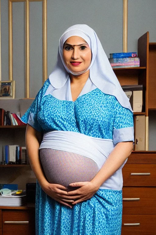 Ai Art Generator Big Belly Pregnant Bbw Arabic Granny Nurse In Office