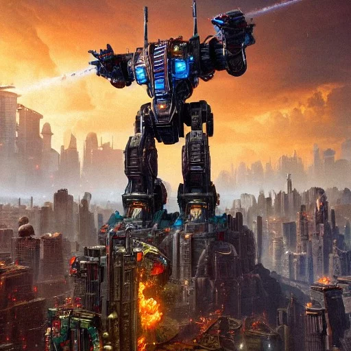 Giant robot destroys Chinese city , - AI Photo Generator - starryai