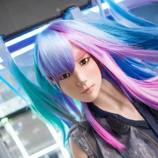 Cyberpunk Anime Girl, Rainbow Hair, - AI Photo Generator - starryai