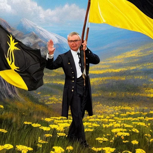 AI Art Generator: Hans-Hermann Hoppe waving the beautiful ancap flag, black  and yellow flag