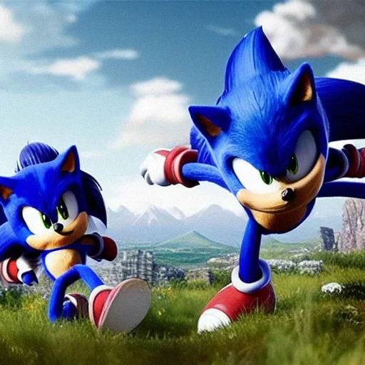 AI Art Generator: Sonic correndo contra o papa leguas e o flash