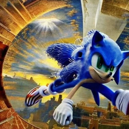 AI Art Generator: Sonic correndo contra o papa leguas e o flash