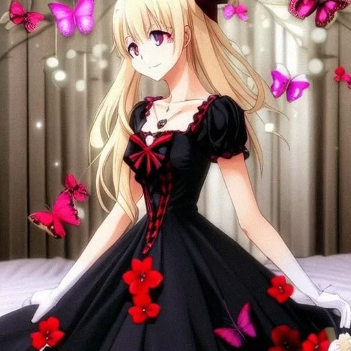 anime girl in a long black dress