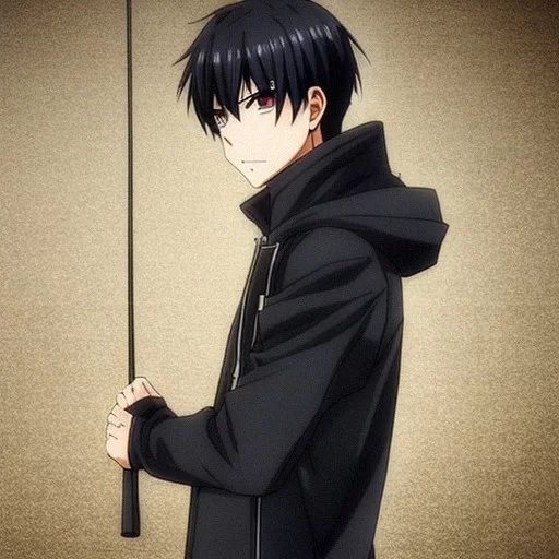 Premium AI Image  A sad anime character with a black hoodie.