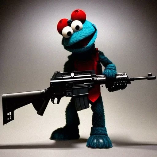 elmo with a pistol