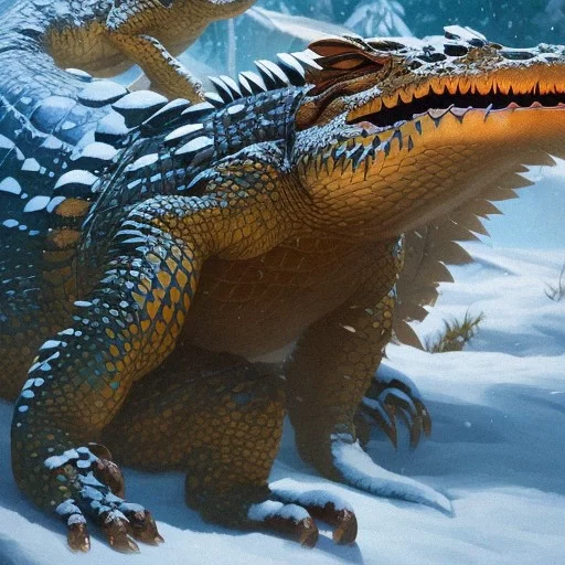 AI Art Generator: Deep blue crocodile standing on his hind legs