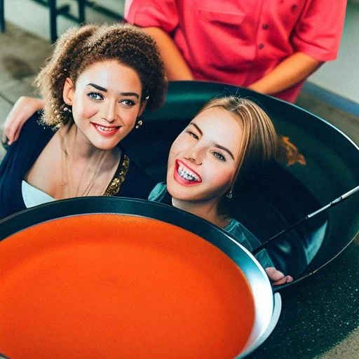Ai Art Generator Two Blonde Girls Lying Inside A Frying Pan Oiled