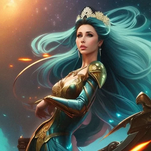 AI Art Generator: Realism, Haley Reinhart with black hair as medieval  princess, pretty cyan colors, beautiful and elegant, sitting in a throne,  empowered, entitled, starry effects, nebulas