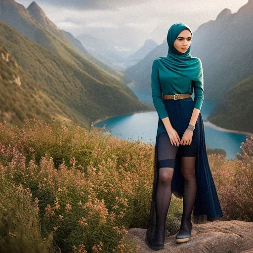 AI Art Generator: Hijab girl with stockings legs focused