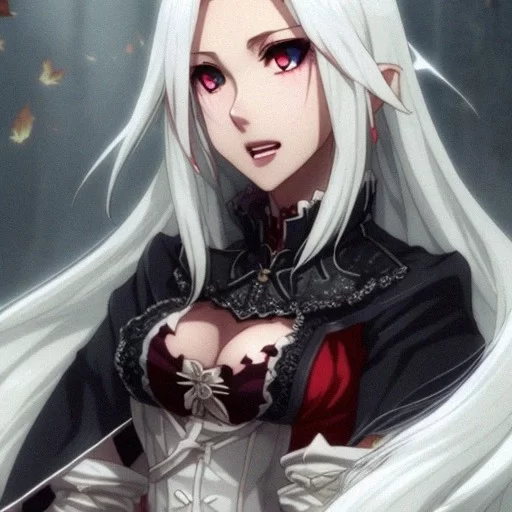 White hair anime girl, vampire, cheeky - AI Photo Generator - starryai