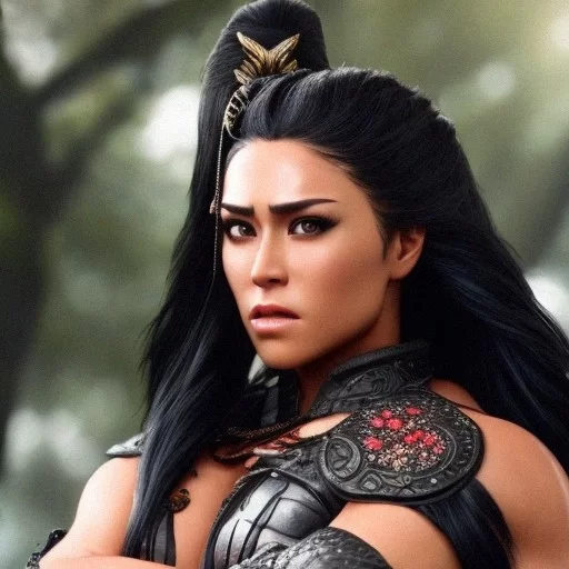 Ai Art Generator: Maori Warrior Woman, Hulking In Size, Cascading Black ...