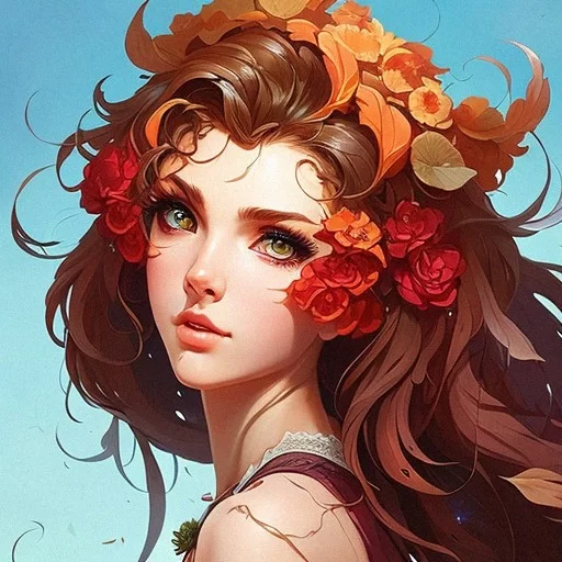 Premium AI Image  Anime girl with long curly hair and flowers in her hair  generative ai