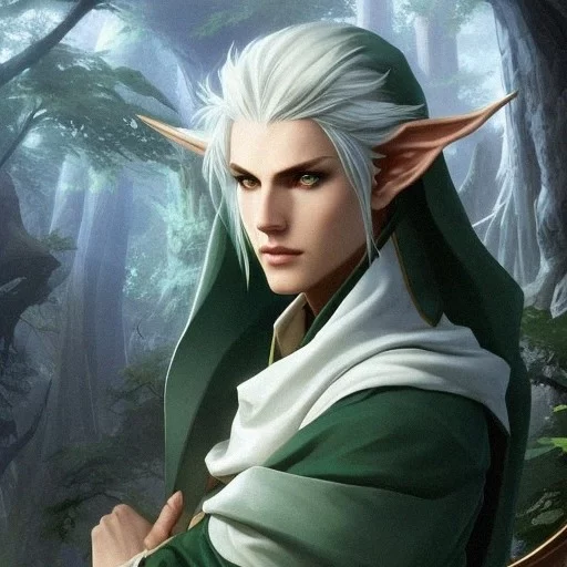 Ai Art Generator: A male eladrin elf, long silver-white hair, dark ...