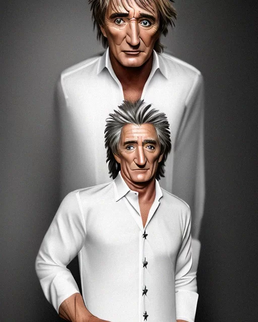 Ai Art Generator: portrait of musician Rod Stewart, ((white shirt:2 ...