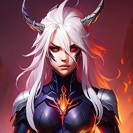 Man with long white hair, red eyes, evil looking villain, full body