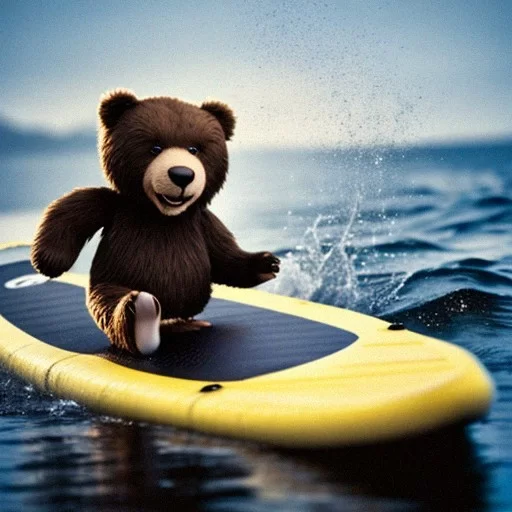 Ai Art Generator: Teddy bear falling off a paddleboard, holding paddle ...
