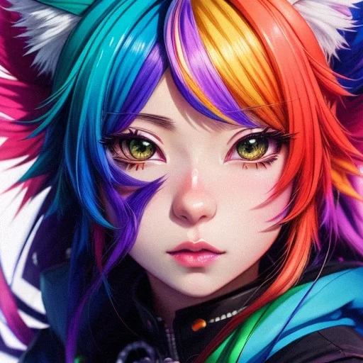 rainbow anime wolf