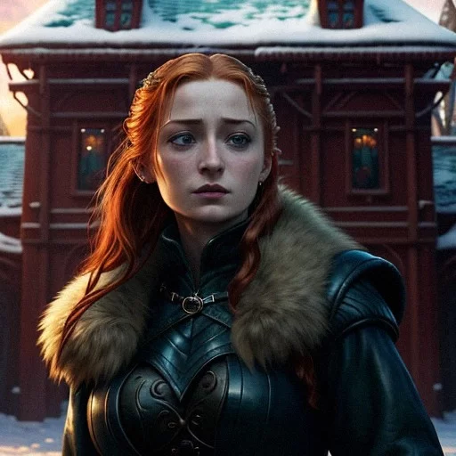 Ai Art Generator Hot Sansa Stark By A Mansion Wearing A Tight Coat