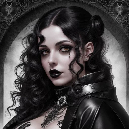 Ai Art Generator: Gothic beautiful female angelic, mystical ink, black ...