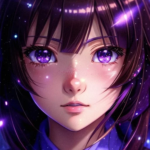 Ai Art Generator: ai hoshino, brown hair, purple eyes, sparkling star ...