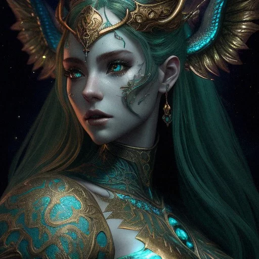 Ai Art Generator: Fierce Dragon woman, long ginger hair, bronze big ...