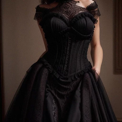 A gothic lady, adorned in a stunning black dress and corset, exudes fierce  fashion as she poses indoors like a model, captivating all with her  striking presence, AI Generative 31574279 Stock Photo